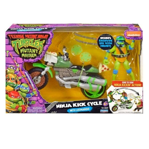 TMNT Ninja Turtles Leonardo 30cm con Moto Kick Cycle di Giochi Preziosi